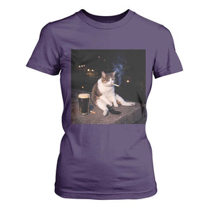 Funny Cigarette And Drinking Irish Stout Beer Cat Meme T Shirt For Women TS11 Purple Print Your Wear