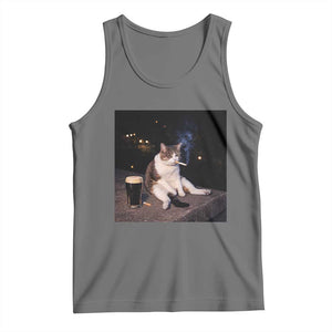 Funny Cigarette And Drinking Irish Stout Beer Cat Meme Tank Top TS11 Black Heather Print Your Wear