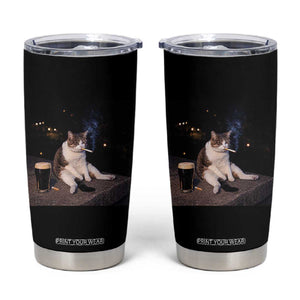 Funny Cigarette And Drinking Irish Stout Beer Cat Meme Tumbler Cup TS11 Black Print Your Wear