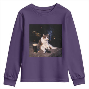 Funny Cigarette And Drinking Irish Stout Beer Cat Meme Youth Sweatshirt TS11 Purple Print Your Wear