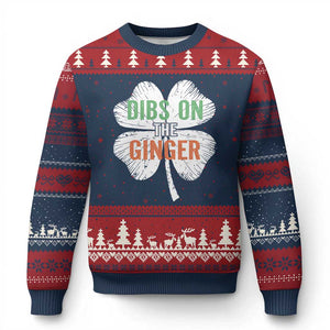 Funny St Patricks Day Dibs On The Ginger Ugly Christmas Sweater Irish Redhead Shamrock TS11 Navy Red Print Your Wear