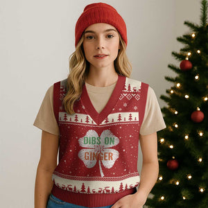 Funny St Patricks Day Dibs On The Ginger V-Neck Knit Sweater Vest Irish Redhead Shamrock TS11 Red Beige Print Your Wear