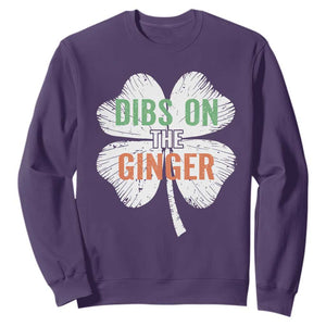 Funny St Patricks Day Dibs On The Ginger Sweatshirt Irish Redhead Shamrock TS11 Purple Print Your Wear
