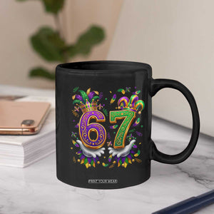 Funny 67 Mardi Gras Coffee Mug Six Seven Meme Carnival Hand Gesture TS11 Print Your Wear
