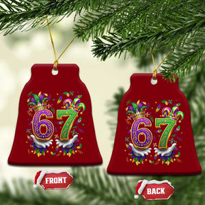 Funny 67 Mardi Gras Ceramic Ornament Six Seven Meme Carnival Hand Gesture TS11 Print Your Wear