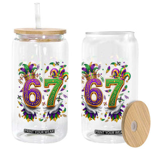 Funny 67 Mardi Gras Glass Can Six Seven Meme Carnival Hand Gesture TS11 Print Your Wear