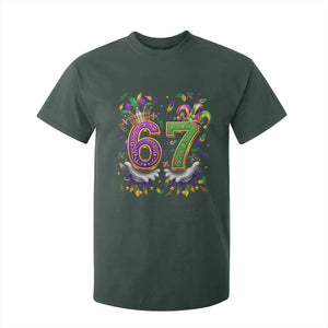 Funny 67 Mardi Gras T Shirt For Kid Six Seven Meme Carnival Hand Gesture TS11 Dark Forest Green Print Your Wear