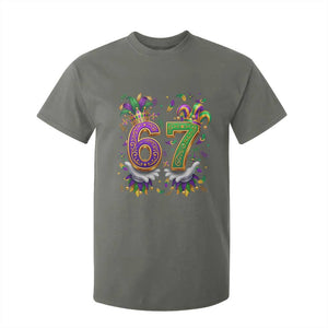 Funny 67 Mardi Gras T Shirt For Kid Six Seven Meme Carnival Hand Gesture TS11 Military Green Print Your Wear