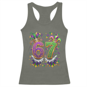 Funny 67 Mardi Gras Racerback Tank Top Six Seven Meme Carnival Hand Gesture TS11 Military Green Print Your Wear