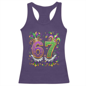 Funny 67 Mardi Gras Racerback Tank Top Six Seven Meme Carnival Hand Gesture TS11 Purple Print Your Wear