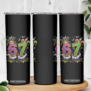 Funny 67 Mardi Gras Skinny Tumbler Six Seven Meme Carnival Hand Gesture TS11 Print Your Wear