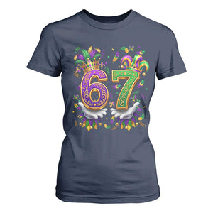 Funny 67 Mardi Gras T Shirt For Women Six Seven Meme Carnival Hand Gesture TS11 Navy Print Your Wear
