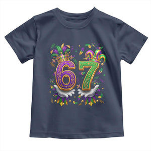 Funny 67 Mardi Gras Toddler T Shirt Six Seven Meme Carnival Hand Gesture TS11 Navy Print Your Wear