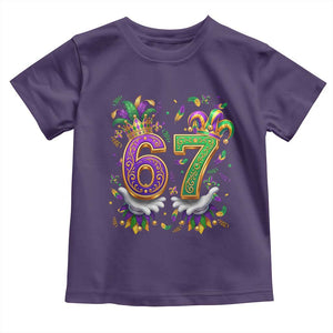 Funny 67 Mardi Gras Toddler T Shirt Six Seven Meme Carnival Hand Gesture TS11 Purple Print Your Wear