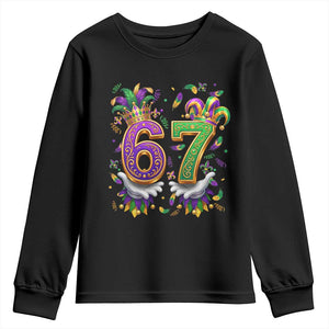 Funny 67 Mardi Gras Youth Sweatshirt Six Seven Meme Carnival Hand Gesture TS11 Black Print Your Wear