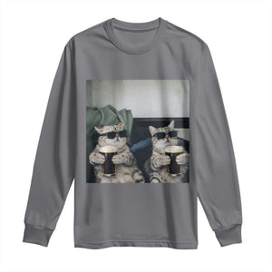 Funny Cat Drinking Irish Stout Beer Long Sleeve Shirt Black Beer and Cat Lovers TS11 Charcoal Print Your Wear
