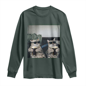 Funny Cat Drinking Irish Stout Beer Long Sleeve Shirt Black Beer and Cat Lovers TS11 Dark Forest Green Print Your Wear