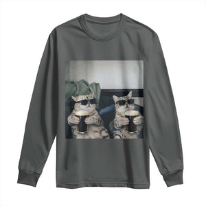Funny Cat Drinking Irish Stout Beer Long Sleeve Shirt Black Beer and Cat Lovers TS11 Dark Heather Print Your Wear