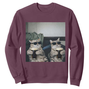 Funny Cat Drinking Irish Stout Beer Sweatshirt Black Beer and Cat Lovers TS11 Maroon Print Your Wear