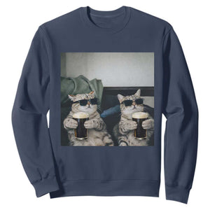 Funny Cat Drinking Irish Stout Beer Sweatshirt Black Beer and Cat Lovers TS11 Navy Print Your Wear