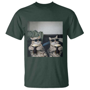 Funny Cat Drinking Irish Stout Beer T Shirt Black Beer and Cat Lovers TS11 Dark Forest Green Print Your Wear