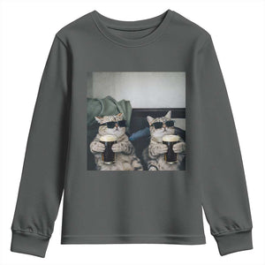 Funny Cat Drinking Irish Stout Beer Youth Sweatshirt Black Beer and Cat Lovers TS11 Dark Heather Print Your Wear