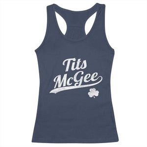 Tits McGee Racerback Tank Top Funny St Patricks Day Adult Humor Shamrocks TS11 Navy Print Your Wear