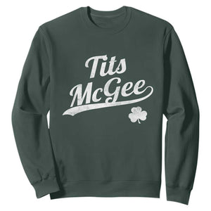 Tits McGee Sweatshirt Funny St Patricks Day Adult Humor Shamrocks TS11 Dark Forest Green Print Your Wear