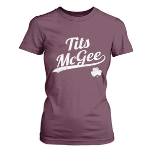 Tits McGee T Shirt For Women Funny St Patricks Day Adult Humor Shamrocks TS11 Maroon Print Your Wear