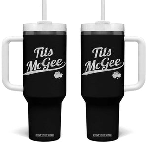Tits McGee Tumbler With Handle Funny St Patricks Day Adult Humor Shamrocks TS11 One Size: 40 oz Black Print Your Wear
