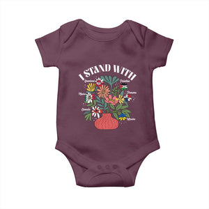 I Stand With Canada Greenland Mexico Panama Gaza Ukraine Baby Onesie Retro Floral TS11 Maroon Print Your Wear