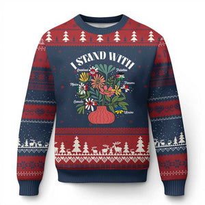 I Stand With Canada Greenland Mexico Panama Gaza Ukraine Ugly Christmas Sweater Retro Floral TS11 Navy Red Print Your Wear
