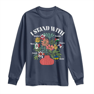 I Stand With Canada Greenland Mexico Panama Gaza Ukraine Long Sleeve Shirt Retro Floral TS11 Navy Print Your Wear