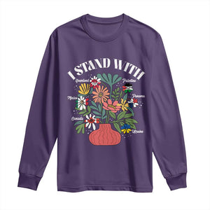 I Stand With Canada Greenland Mexico Panama Gaza Ukraine Long Sleeve Shirt Retro Floral TS11 Purple Print Your Wear