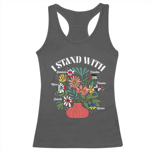I Stand With Canada Greenland Mexico Panama Gaza Ukraine Racerback Tank Top Retro Floral TS11 Dark Heather Print Your Wear