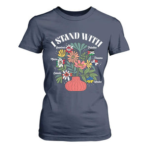 I Stand With Canada Greenland Mexico Panama Gaza Ukraine T Shirt For Women Retro Floral TS11 Navy Print Your Wear