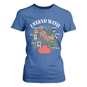 I Stand With Canada Greenland Mexico Panama Gaza Ukraine T Shirt For Women Retro Floral TS11 Royal Blue Print Your Wear