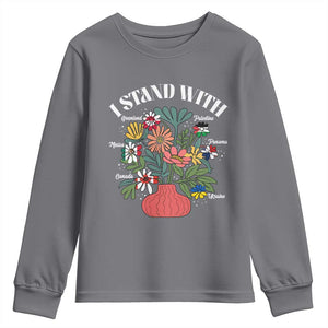 I Stand With Canada Greenland Mexico Panama Gaza Ukraine Youth Sweatshirt Retro Floral TS11 Charcoal Print Your Wear