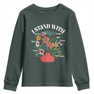 I Stand With Canada Greenland Mexico Panama Gaza Ukraine Youth Sweatshirt Retro Floral TS11 Dark Forest Green Print Your Wear
