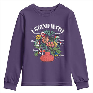 I Stand With Canada Greenland Mexico Panama Gaza Ukraine Youth Sweatshirt Retro Floral TS11 Purple Print Your Wear