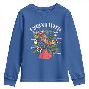 I Stand With Canada Greenland Mexico Panama Gaza Ukraine Youth Sweatshirt Retro Floral TS11 Royal Blue Print Your Wear