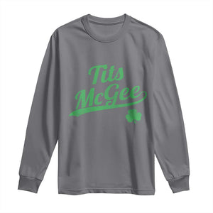 Tits McGee Long Sleeve Shirt Funny Womens St Patricks Day Vintage Shamrocks TS11 Charcoal Print Your Wear