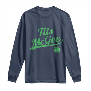 Tits McGee Long Sleeve Shirt Funny Womens St Patricks Day Vintage Shamrocks TS11 Navy Print Your Wear