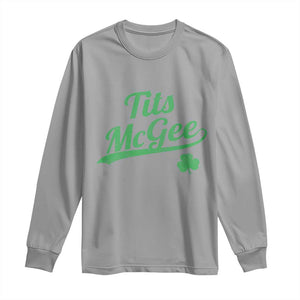 Tits McGee Long Sleeve Shirt Funny Womens St Patricks Day Vintage Shamrocks TS11 Sport Gray Print Your Wear