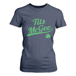 Tits McGee T Shirt For Women Funny Womens St Patricks Day Vintage Shamrocks TS11 Navy Print Your Wear