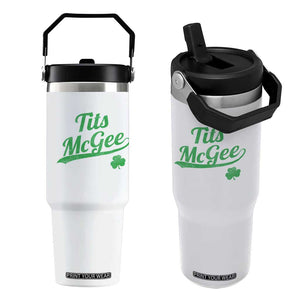 Tits McGee Flip Straw Tumbler Funny Womens St Patricks Day Vintage Shamrocks TS11 One Size: 30 oz White Print Your Wear