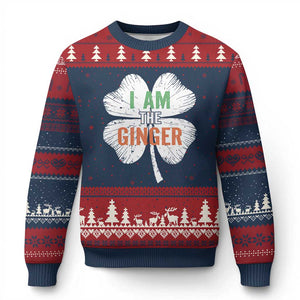 Funny St Patricks Day I Am The Ginger Ugly Christmas Sweater Irish Redhead Shamrock TS11 Navy Red Print Your Wear
