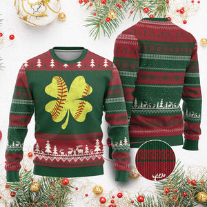 Softball St Patricks Day Irish Clover Sport Ugly Christmas Sweater TS11 Red Green Print Your Wear