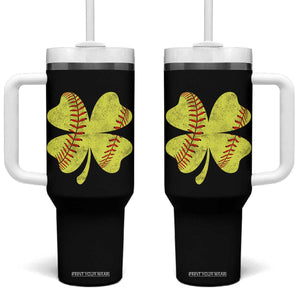 Softball St Patricks Day Irish Clover Sport Tumbler With Handle TS11 One Size: 40 oz Black Print Your Wear