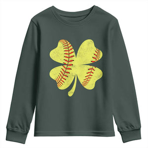 Softball St Patricks Day Irish Clover Sport Youth Sweatshirt TS11 Dark Forest Green Print Your Wear